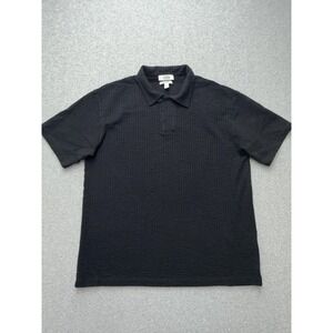 COS Polo Shirt Mens Medium Black Seersucker Relaxed Fit Cotton Knit Short Sleeve